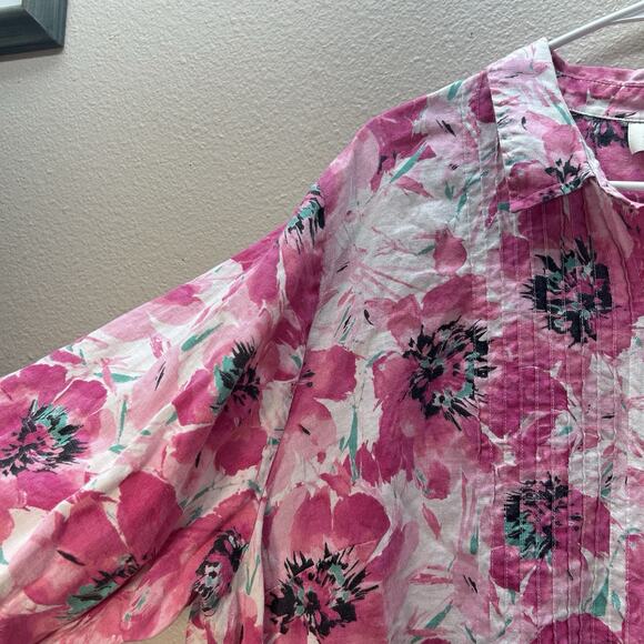 Jones New York 100% Linen Floral Button Up Shirt Plus Size 2X Pink Oversized - Picture 2 of 7